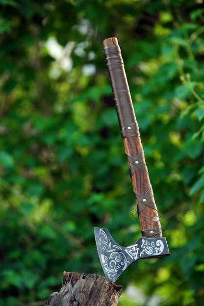 Hand Forged Ragnar Lothbrok Viking Axe 24 Inch High Carbon Steel with Walnut Handle