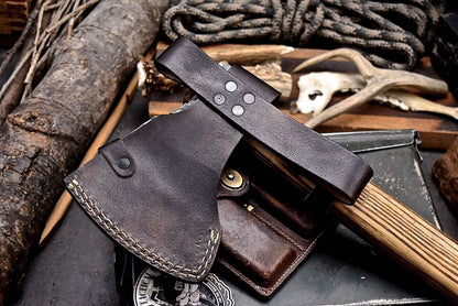 Handmade 1095 High Carbon Steel Viking Long Axe | Camping & Hunting Knife with Leather Sheath