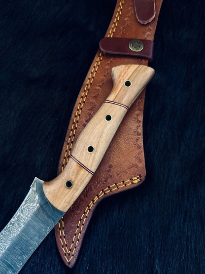 Heritage Forge 16.5 Inch Fire Damascus Steel Machete Knife with Camel Bone and Wood Handle