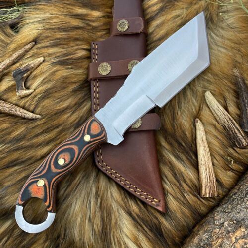 Hand Forged D2 Steel Tanto Tracker bowie Hunting Knife | Full Tang Wood Handle