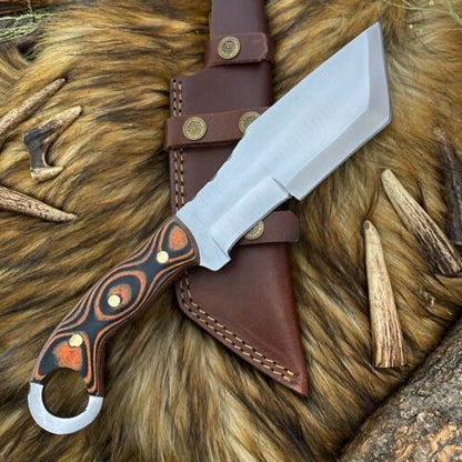 Hand Forged D2 Steel Tanto Tracker bowie Hunting Knife | Full Tang Wood Handle