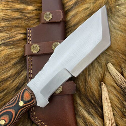Hand Forged D2 Steel Tanto Tracker bowie Hunting Knife | Full Tang Wood Handle