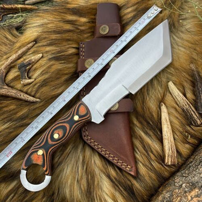 Hand Forged D2 Steel Tanto Tracker bowie Hunting Knife | Full Tang Wood Handle