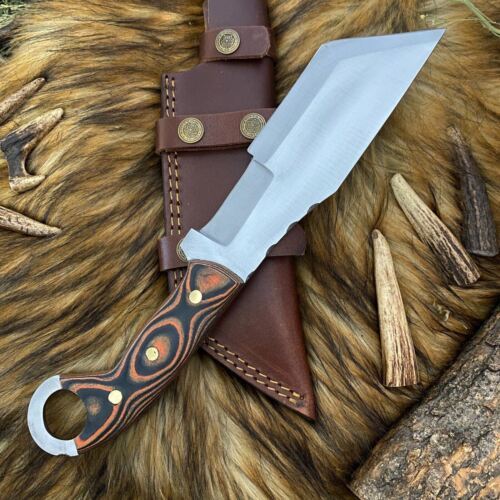 Hand Forged D2 Steel Tanto Tracker bowie Hunting Knife | Full Tang Wood Handle
