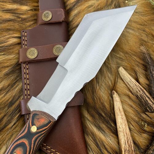 Hand Forged D2 Steel Tanto Tracker bowie Hunting Knife | Full Tang Wood Handle