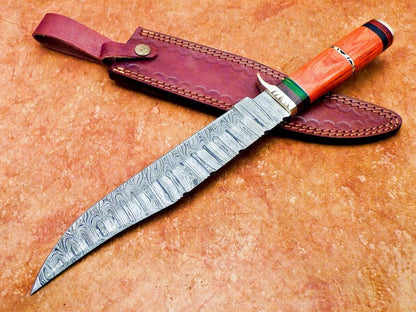 15 Inch Damascus Steel Bowie Knife with Hardwood Handle