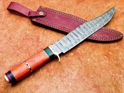 15 Inch Damascus Steel Bowie Knife with Hardwood Handle