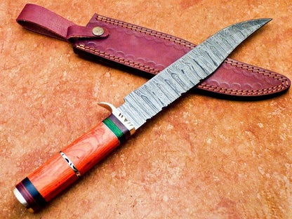 15 Inch Damascus Steel Bowie Knife with Hardwood Handle