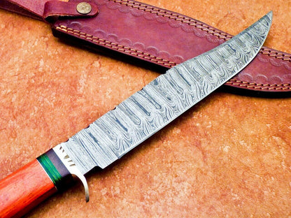 15 Inch Damascus Steel Bowie Knife with Hardwood Handle