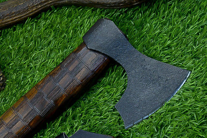Handcrafted Viking Carbon Steel Tomahawk Axe with Leather Sheath