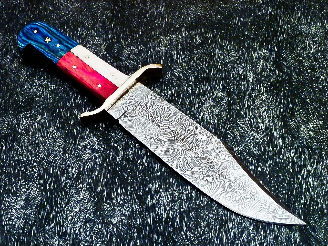 12 Inch Full Tang Damascus Bowie Knife with Camel Bone and Wood Handle