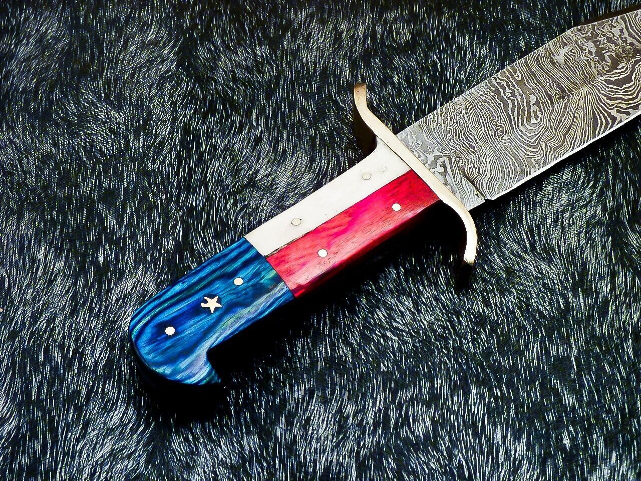 12 Inch Full Tang Damascus Bowie Knife with Camel Bone and Wood Handle