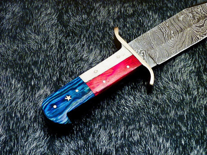 12 Inch Full Tang Damascus Bowie Knife with Camel Bone and Wood Handle