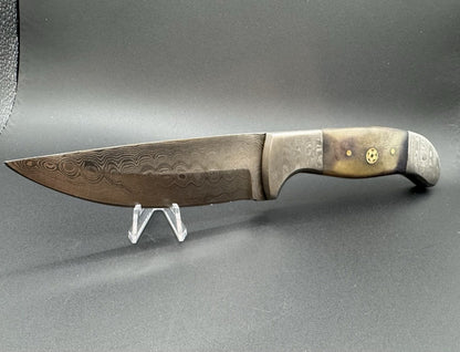 Heritage Forge Damascus Steel Bowie Hunting Knife with Custom Sheath – 9" Overall, 4.5" Blade