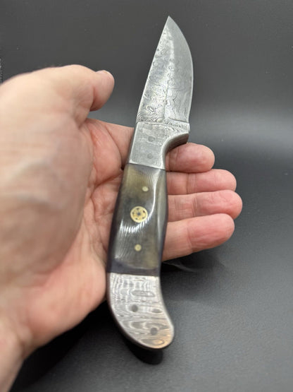 Heritage Forge Damascus Steel Bowie Hunting Knife with Custom Sheath – 9" Overall, 4.5" Blade
