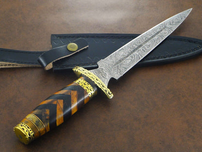 Rugged 13.5" Damascus Bowie Knife with Olive & Natural Wood Handle