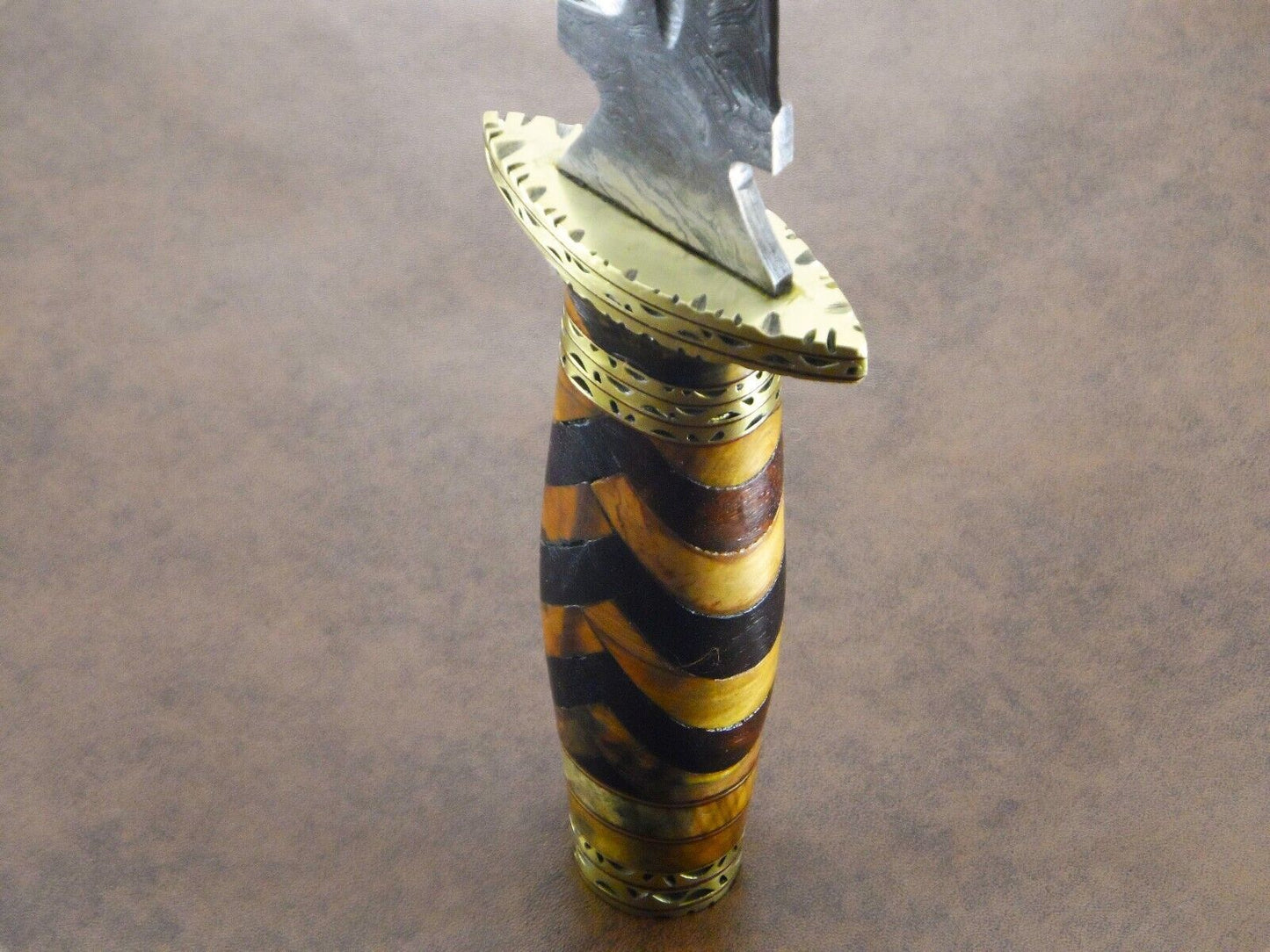 Rugged 13.5" Damascus Bowie Knife with Olive & Natural Wood Handle