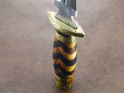 Rugged 13.5" Damascus Bowie Knife with Olive & Natural Wood Handle