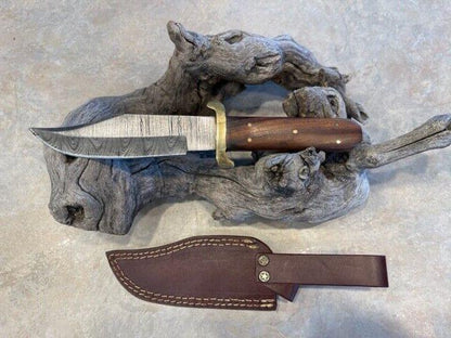 Heritage Forge Damascus Steel Bowie Knife with Rosewood Handle and Brass Hilt