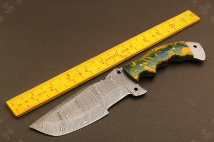 10.5" Handmade Ladder Damascus Tracker Bowie Knife – Resin Handle