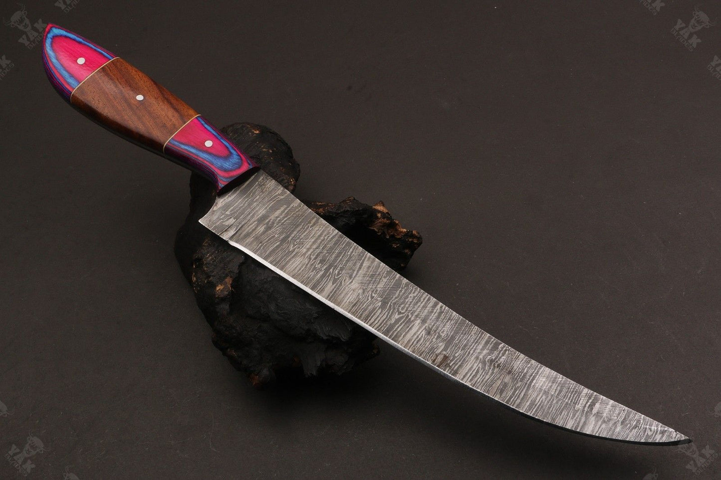 13.5" Custom Handmade Damascus Fillet Knife Fire Damascus Steel Fillet Knife W/Sheath