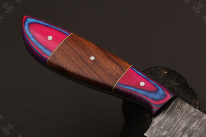 13.5" Custom Handmade Damascus Fillet Knife Fire Damascus Steel Fillet Knife W/Sheath