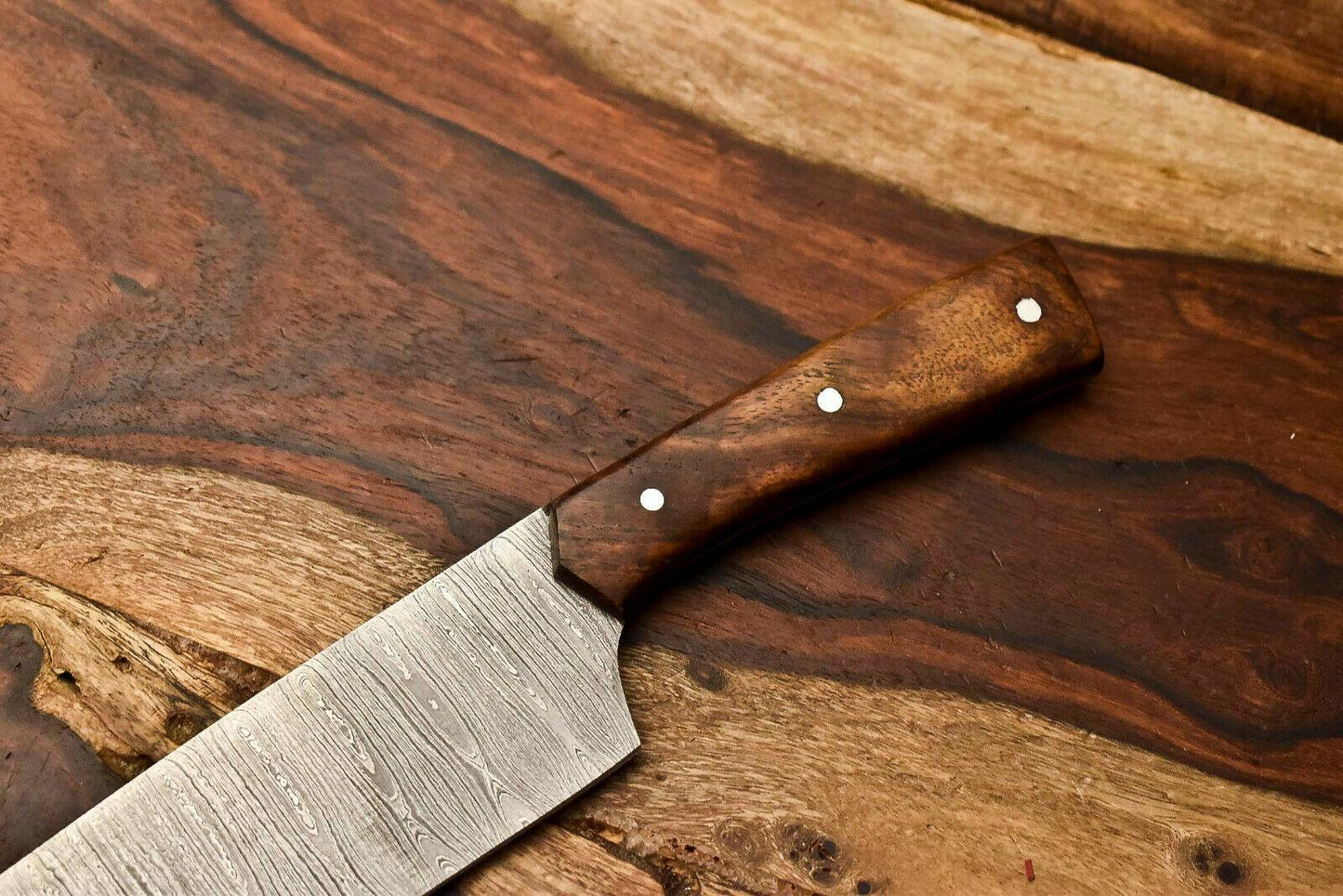 Gorgeous Custom Hand Made Damascus Blade Chef Hunting Knife | HARD WOOD