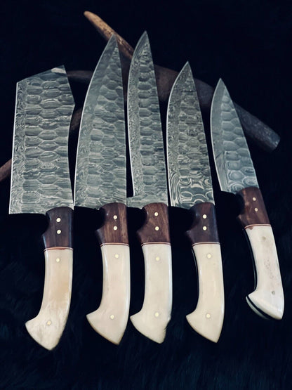 9" to 13" Custom Handmade Damascus Steel Chef Set Kitchen Knives