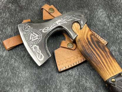 Custom Handmade Carbon Steel Viking Axe – Bearded Tomahawk with Leather Sheath