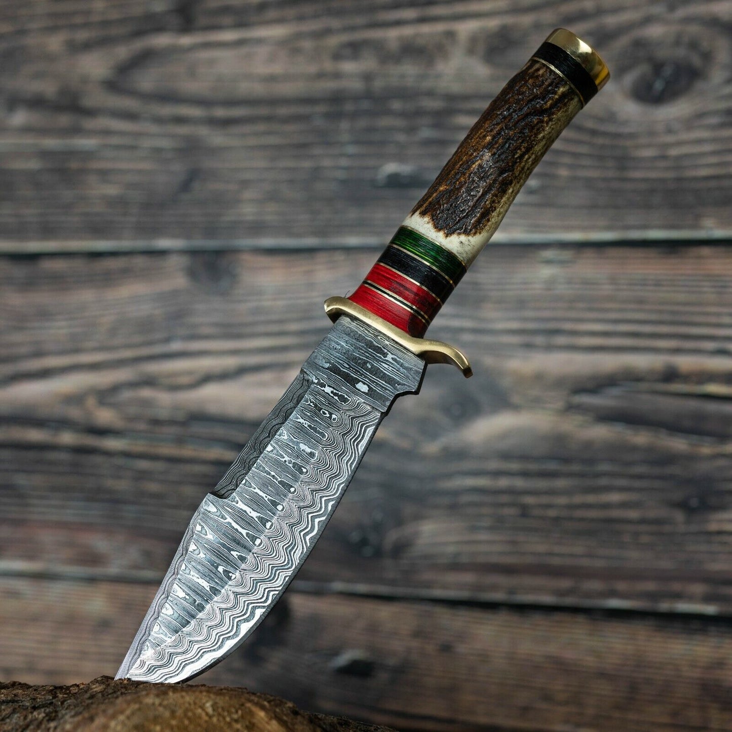 10 Inch Handmade Damascus Steel Hunting Knife with Stag Horn Handle