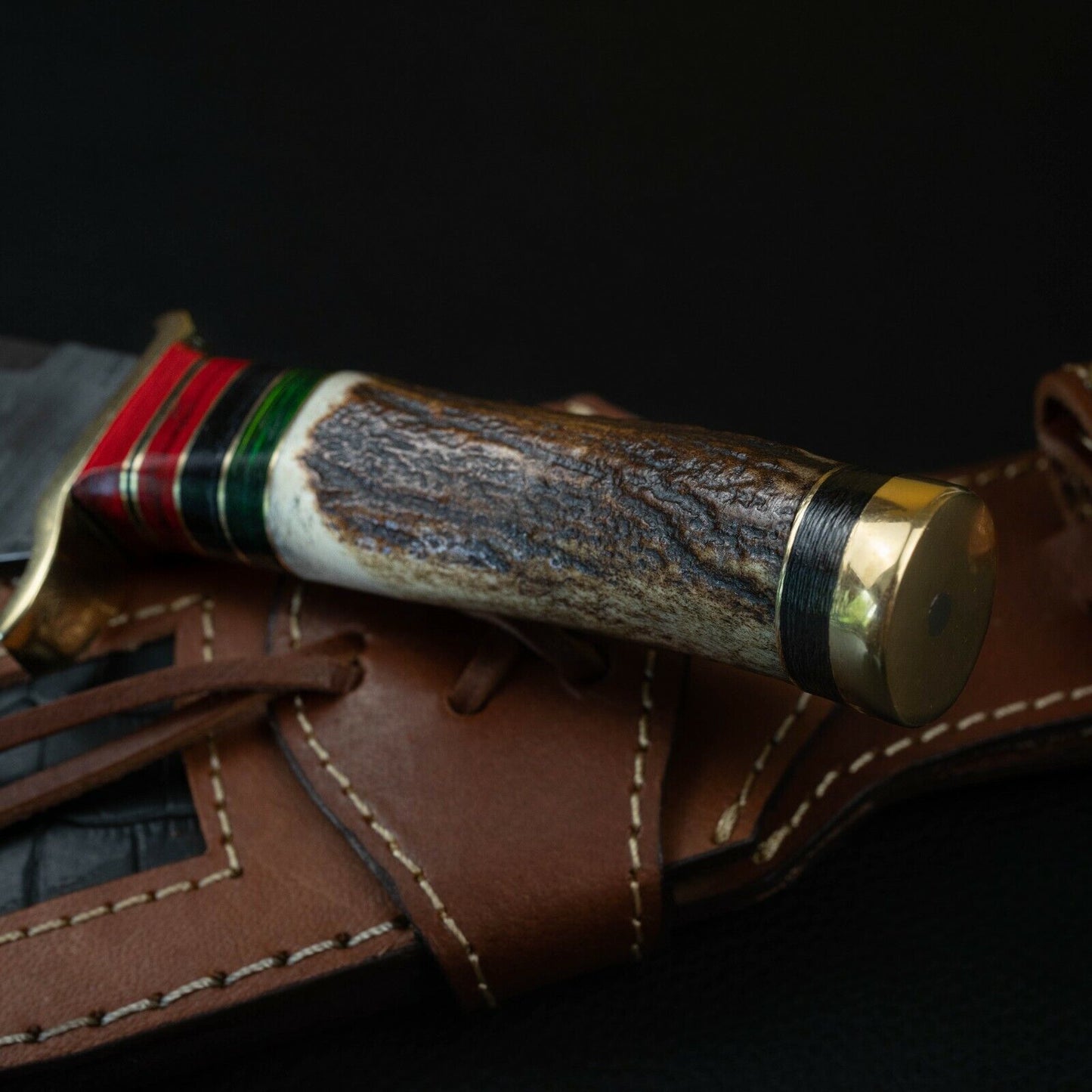 10 Inch Handmade Damascus Steel Hunting Knife with Stag Horn Handle