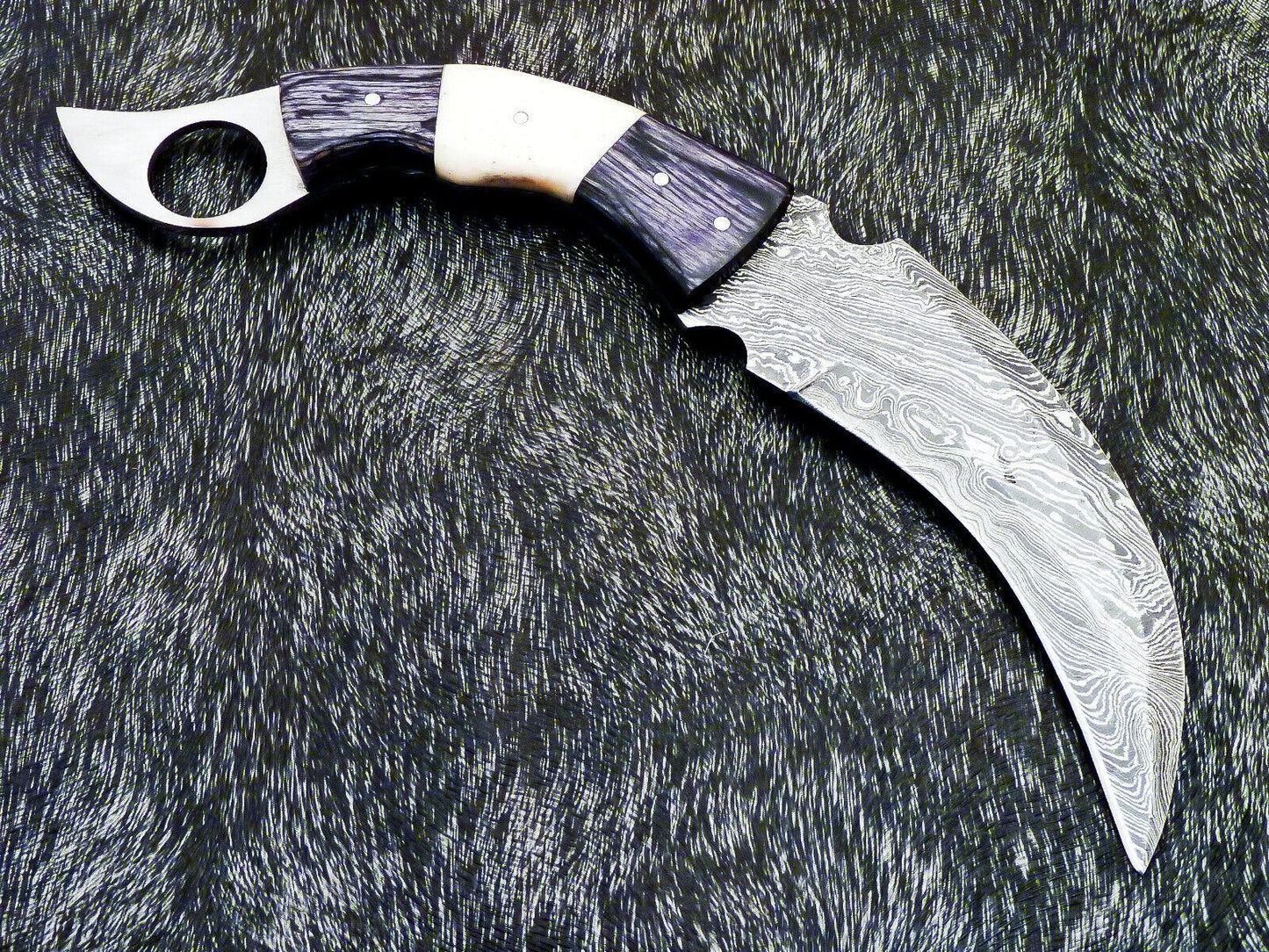 Handforged Damascus Karambit Knife Full Tang Karambit Damascus Steel With Wood and Bone Handle