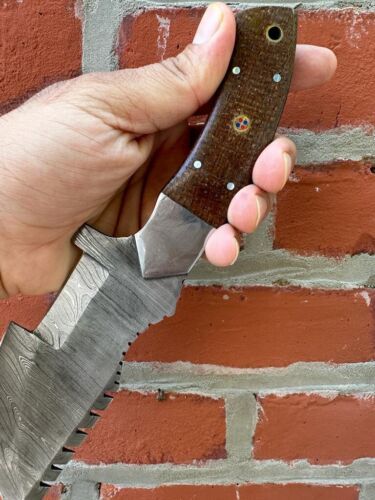 10" Handmade Damascus Steel Tracker Knife – Hunting, Survival, Bushcraft & Skinning Fixed Blade with Micarta Handle