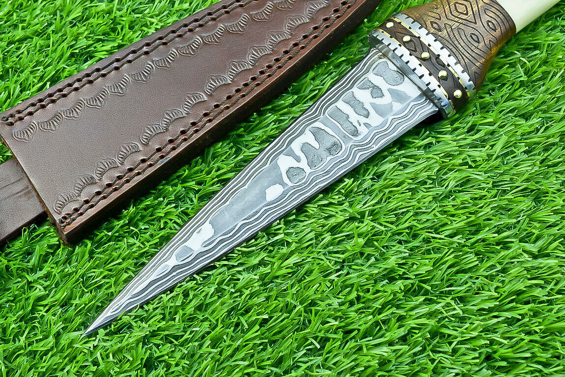 12" Handmade Damascus Steel Hunting Dagger – Wood & Bone Handle