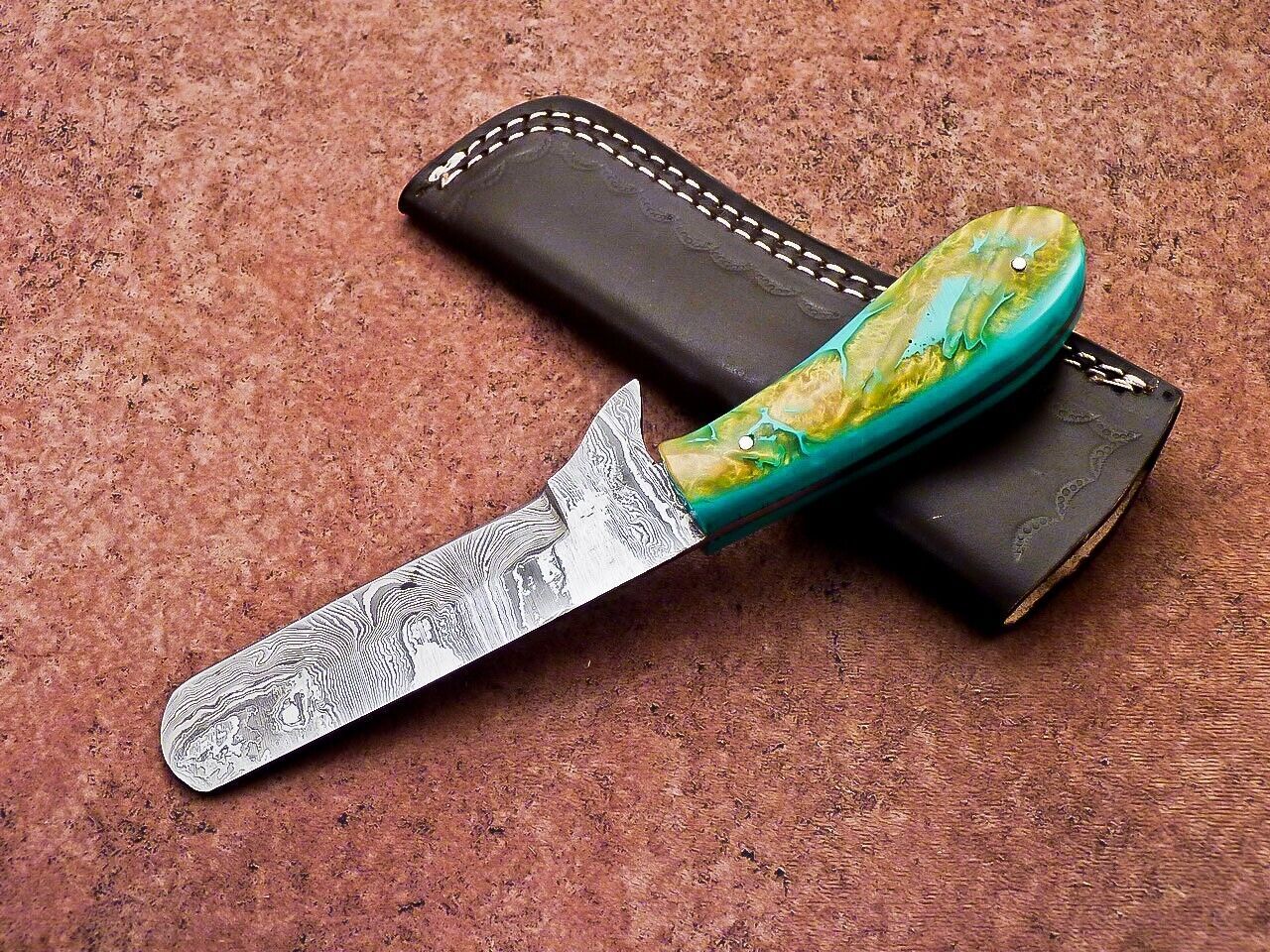 Handmade Damascus Steel Bull Cutter Knife Custom Cowboy Bull Cutter Knife with Resin Handle