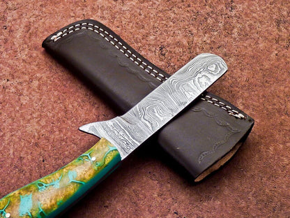 Handmade Damascus Steel Bull Cutter Knife Custom Cowboy Bull Cutter Knife with Resin Handle