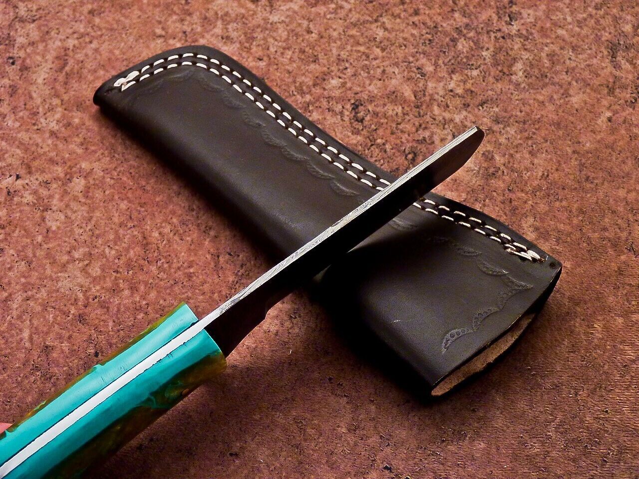 Handmade Damascus Steel Bull Cutter Knife Custom Cowboy Bull Cutter Knife with Resin Handle