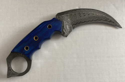 7.5" Custom Handmade Damascus Karambit Knife Full Tang Best Karambit With Wood Handle