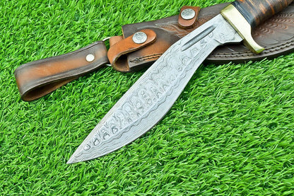 12" Handmade Damascus Steel Kukri Hunting Knife – Full Tang w/Sheath