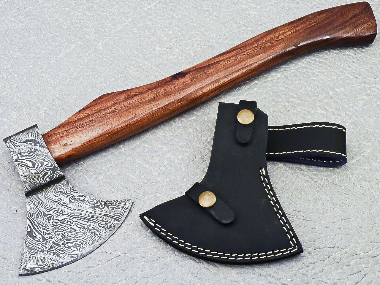 15" Handmade Damascus Steel Axe | Unique Hunting Axe With Natural Wood Handle