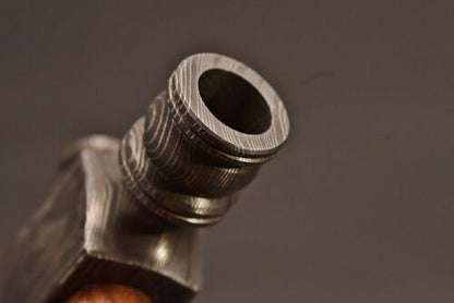 Handmade Damascus Steel Axe Pipe | Functional Outdoor Axe with Wood Handle & Leather Sheath