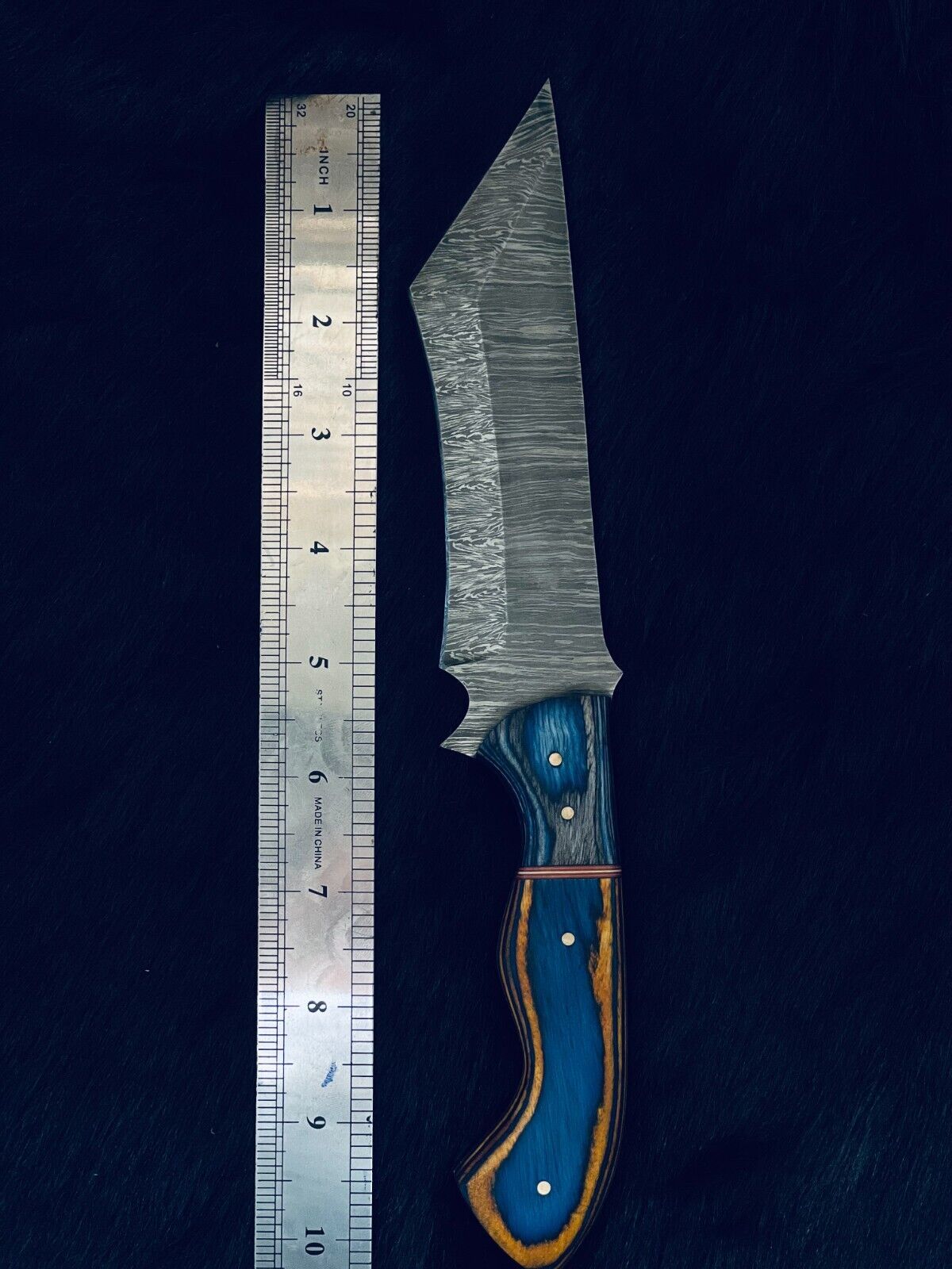 10.5" Damascus Tanto Hunting Knife – Camel Bone & Wood Handle