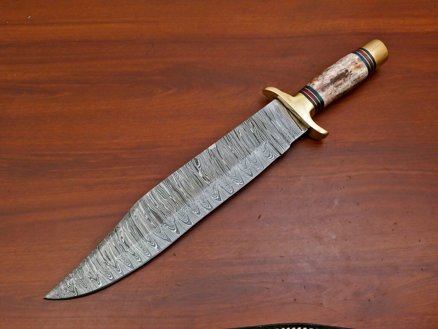 Damascus Bowie Knife 16 Inch Hunting Camping Knife with Camel Bone Handle