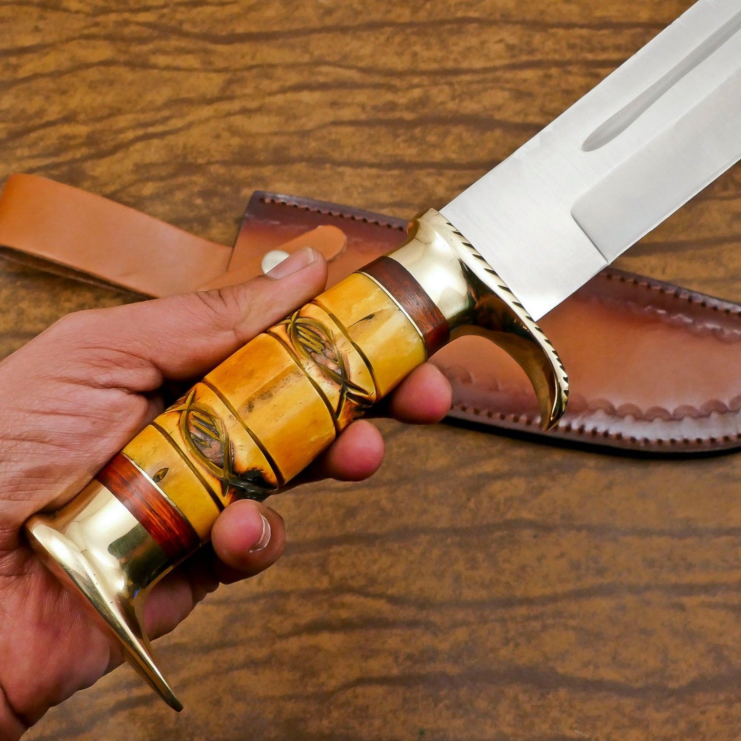 Custom Handmade D2 Steel Bowie Knife | 14" Hunting & Camping Fixed Blade