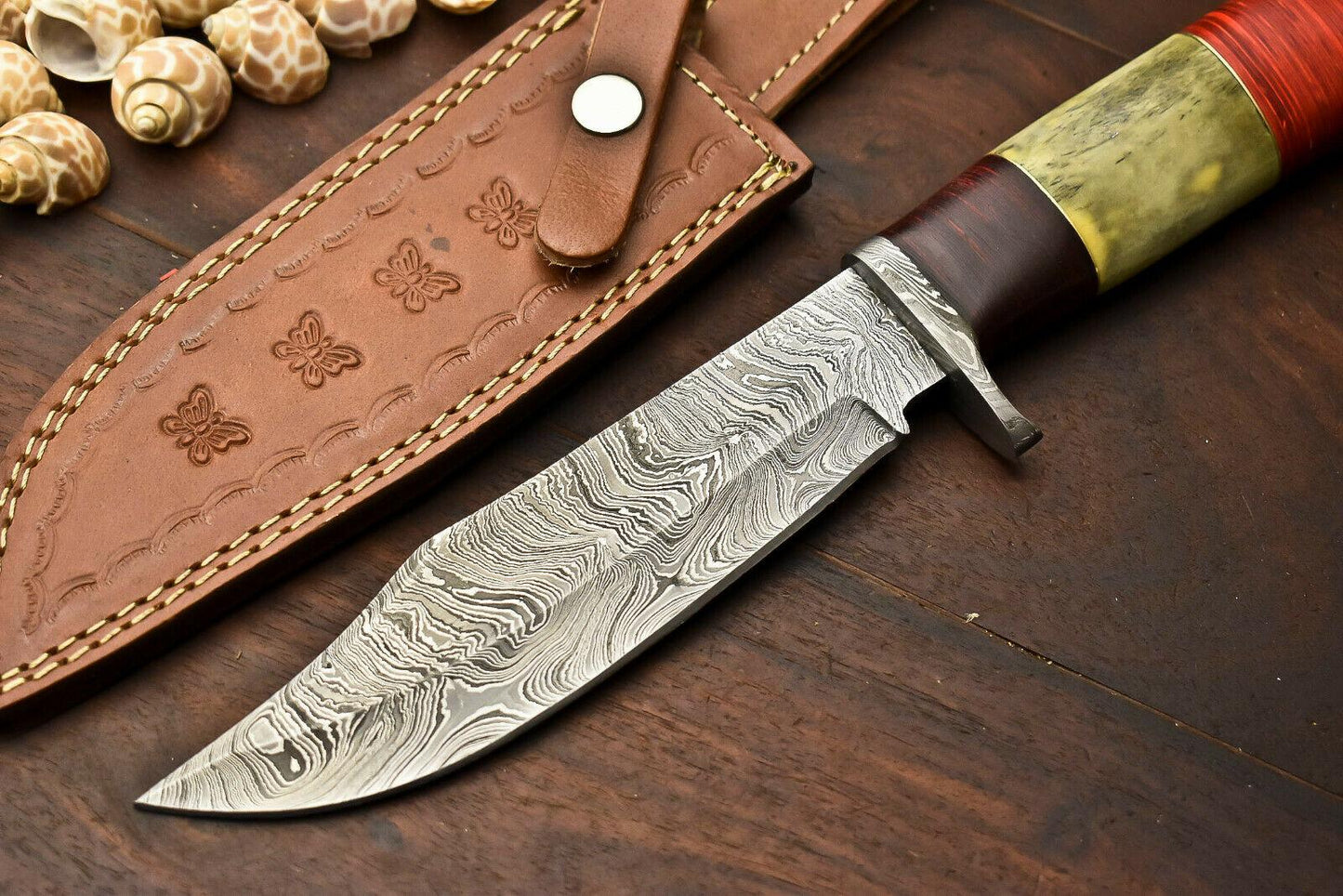 12” Damascus Bowie Knife – Camel Bone Handle