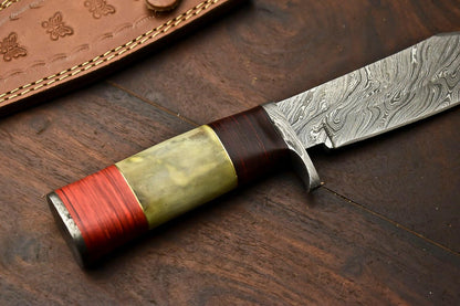 12” Damascus Bowie Knife – Camel Bone Handle