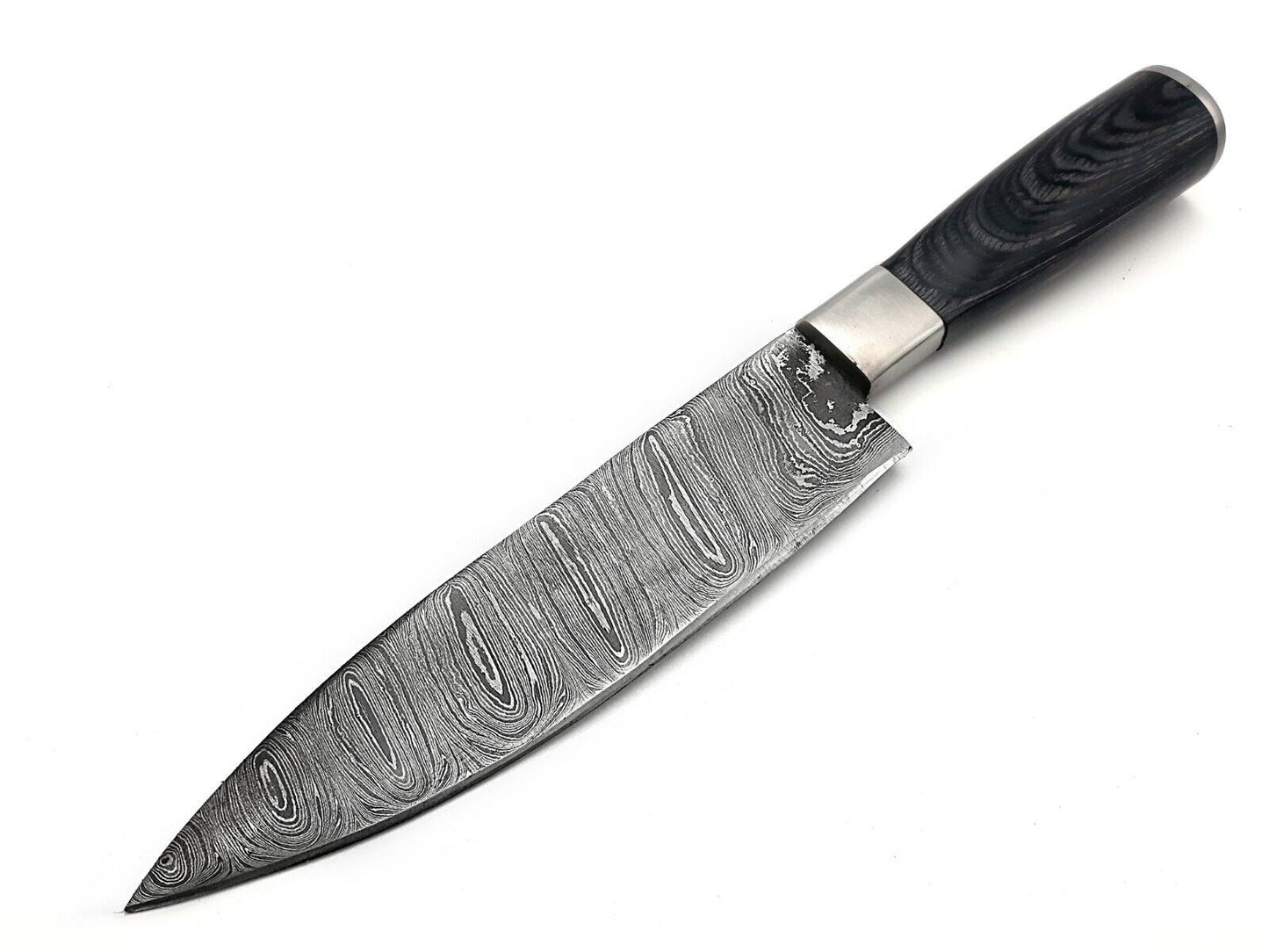14" Handmade Damascus Steel Chef Knife – Forged Kitchen & Outdoor Camp Knife with Leather Sheath