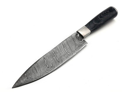 14" Handmade Damascus Steel Chef Knife – Forged Kitchen & Outdoor Camp Knife with Leather Sheath