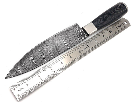 14" Handmade Damascus Steel Chef Knife – Forged Kitchen & Outdoor Camp Knife with Leather Sheath