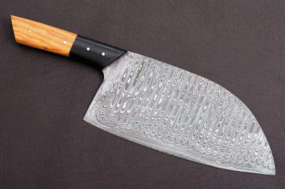 Custom Hand Forged Damascus Steel Chef Cleaver – Handmade Meat Chopper with 7" Blade